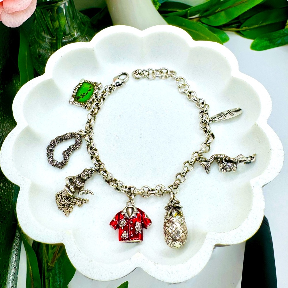 Brighton Silver Charm Bracelet with Red and Green Accents